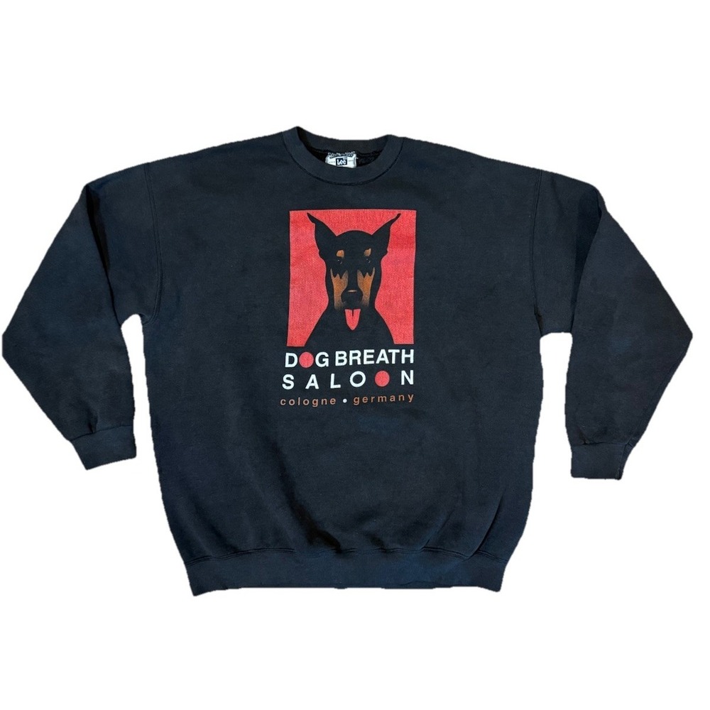 Vintage 90s Dog Breath Saloon Cologne Germany Black Sweatshirt Doberman XL